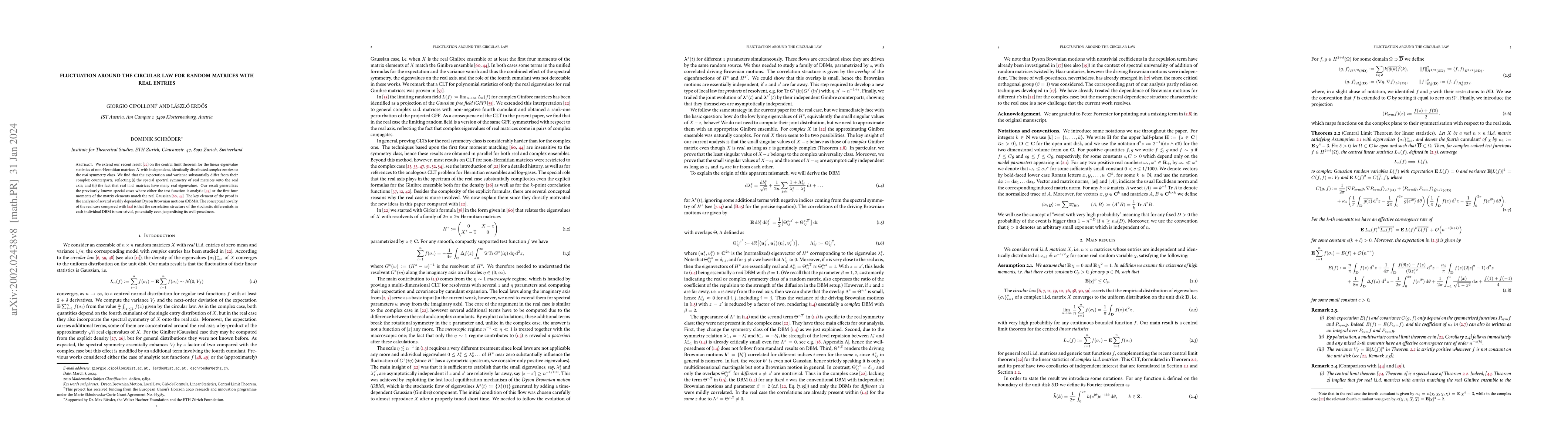 Thumbnail for Fluctuation Around the Circular Law for Random Matrices with Real
  Entries