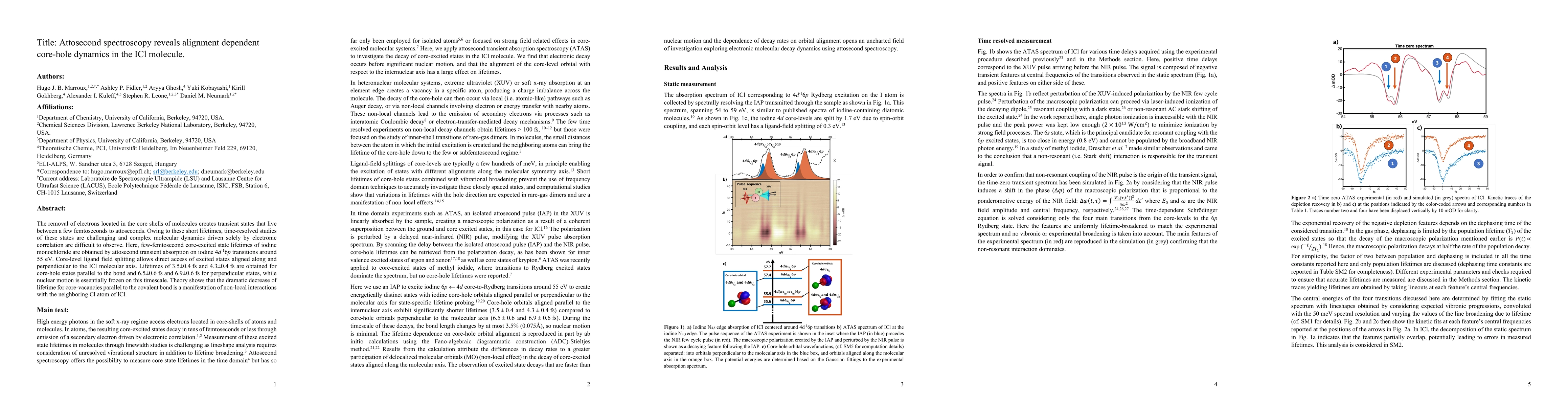 Thumbnail for Attosecond spectroscopy reveals alignment dependent core-hole dynamics
  in the ICl molecule