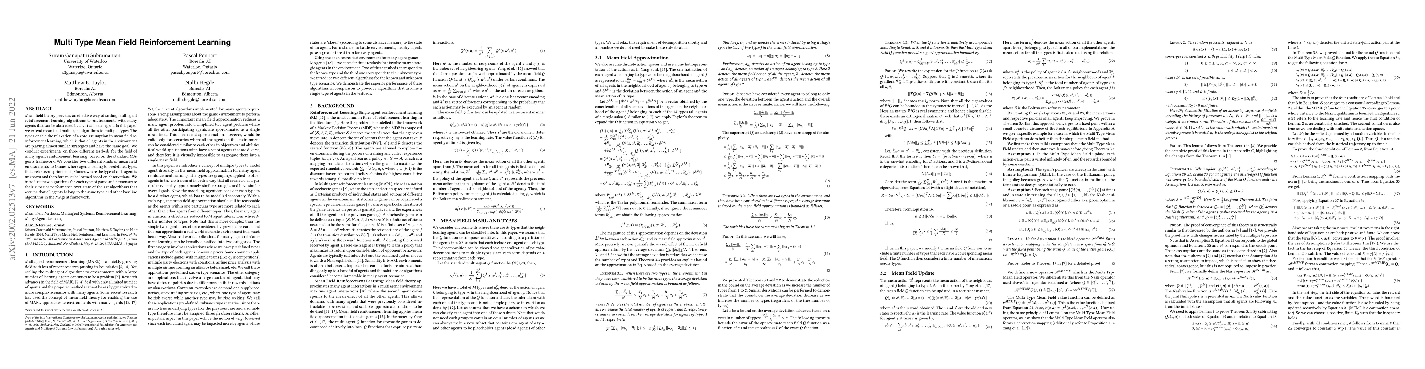 Thumbnail for Multi Type Mean Field Reinforcement Learning