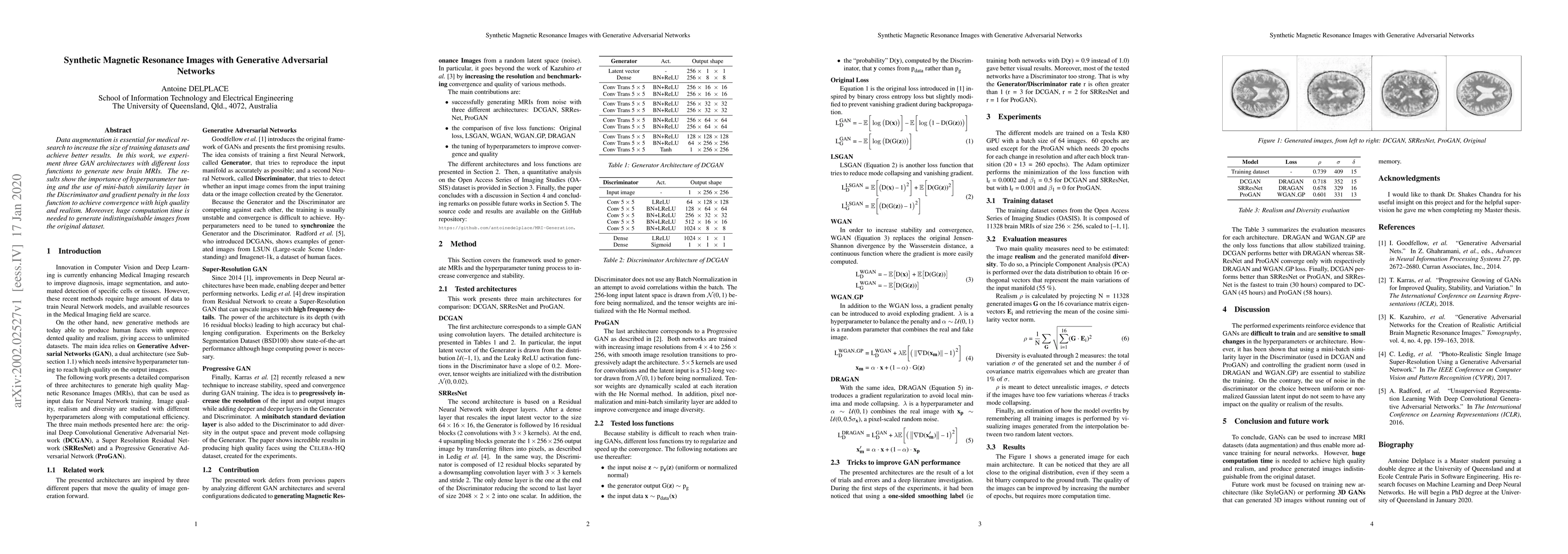 Thumbnail for Synthetic Magnetic Resonance Images with Generative Adversarial Networks