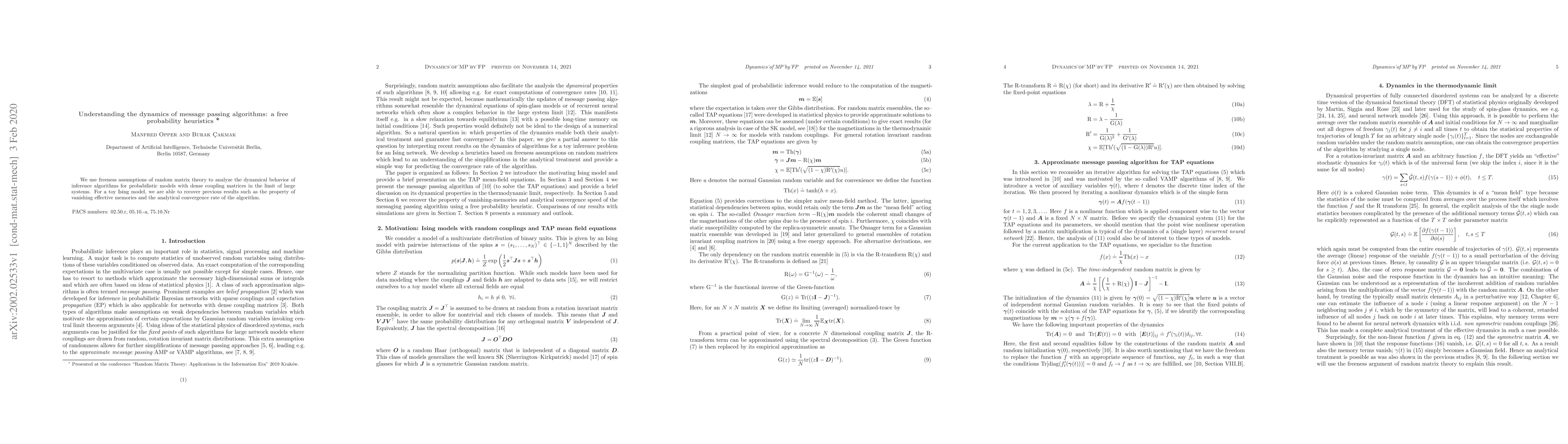 Thumbnail for Understanding the dynamics of message passing algorithms: a free
  probability heuristics