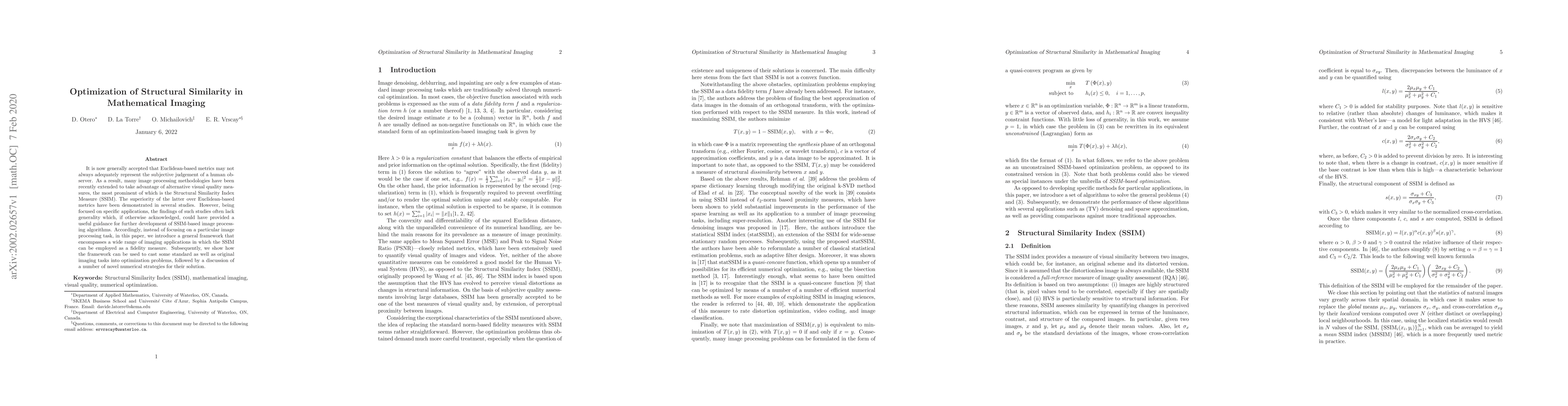 Thumbnail for Optimization of Structural Similarity in Mathematical Imaging
