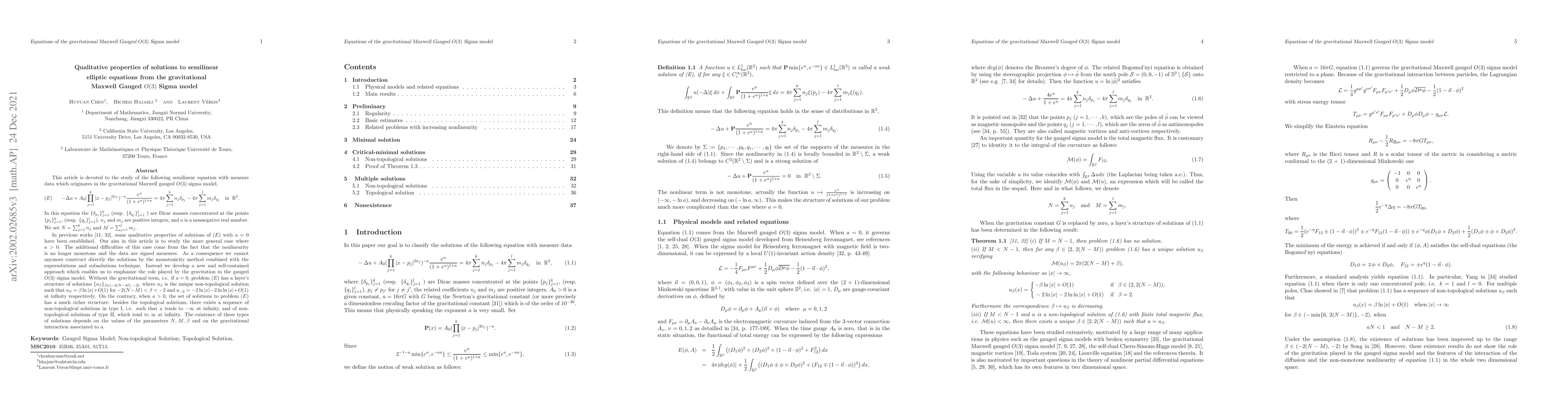 Thumbnail for Qualitative properties of solutions to semilinear elliptic equations
  from the gravitational Maxwell Gauged O(3) Sigma model