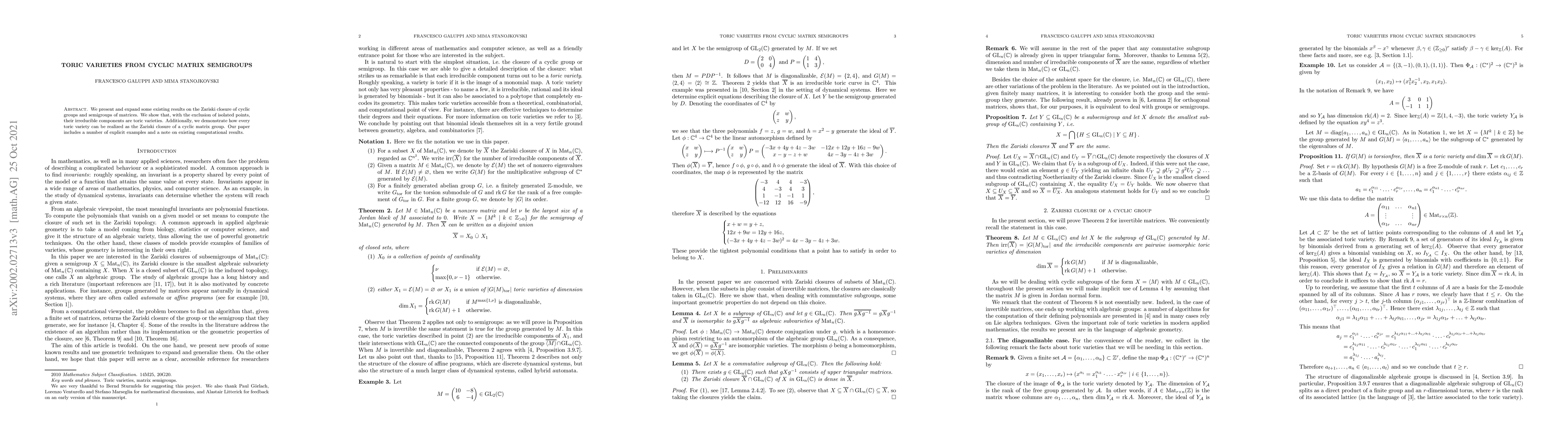 Thumbnail for Toric varieties from cyclic matrix semigroups