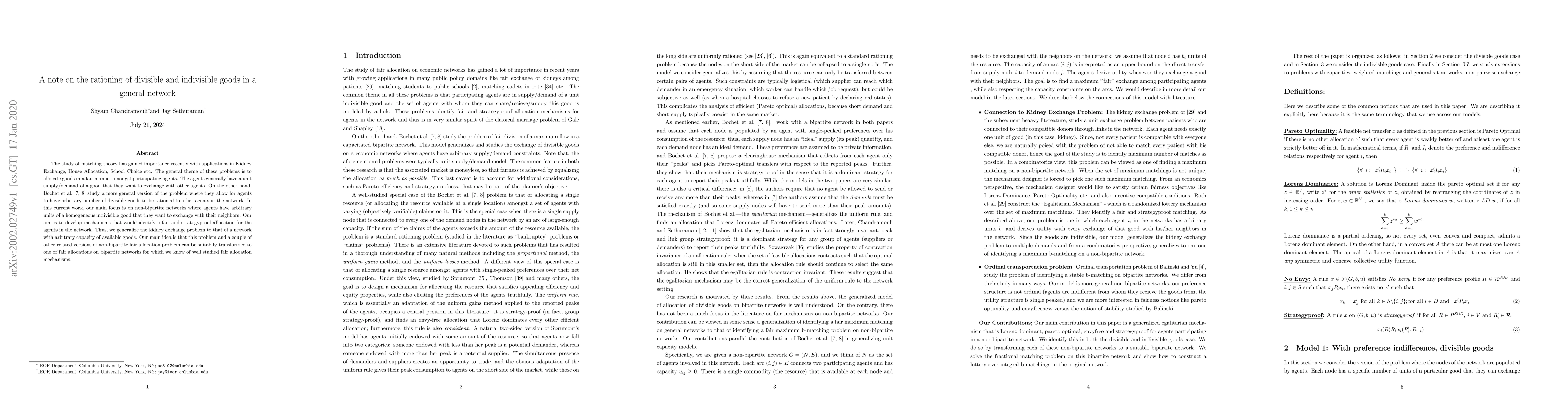 Thumbnail for A note on the rationing of divisible and indivisible goods in a general
  network