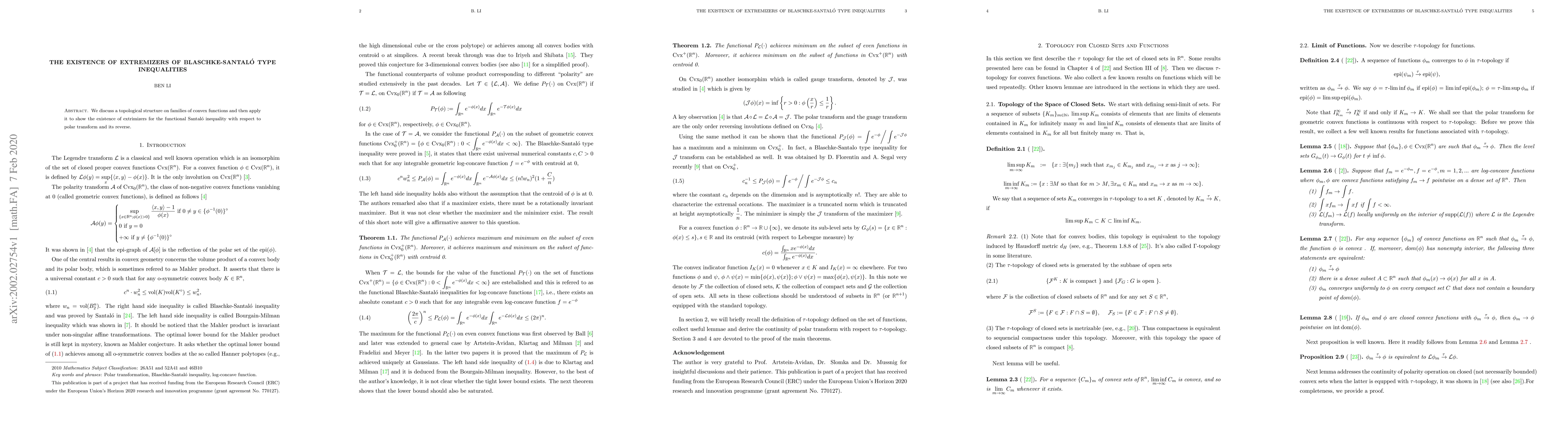 Thumbnail for The Existence of Extremizers of Blaschke-Santal\'o Type Inequalities