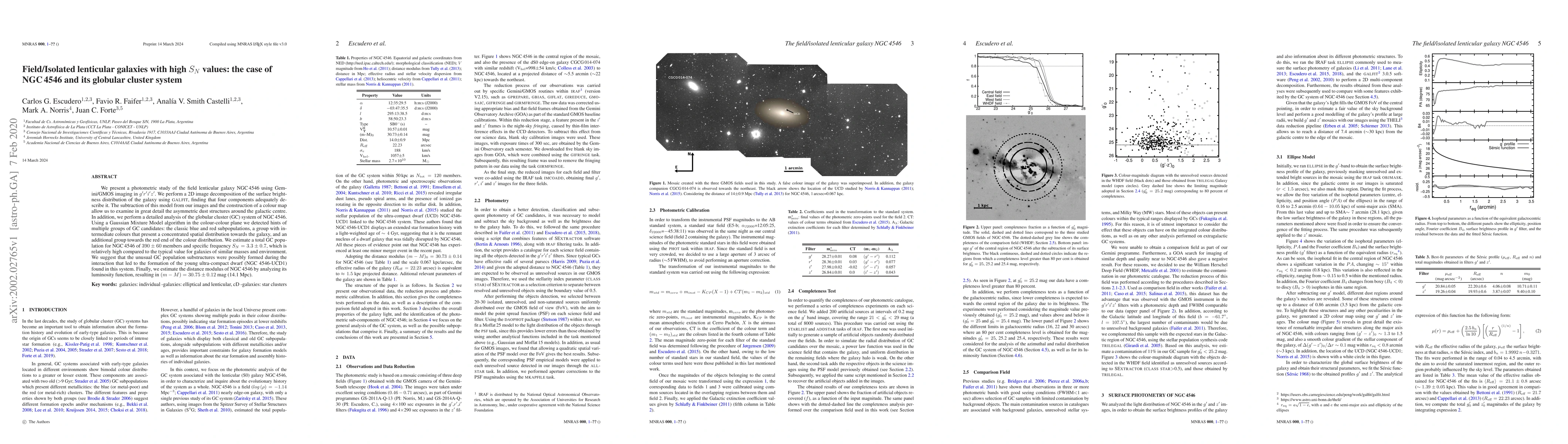 Thumbnail for Field/Isolated lenticular galaxies with high $S_N$ values: the case of
  NGC 4546 and its globular cluster system