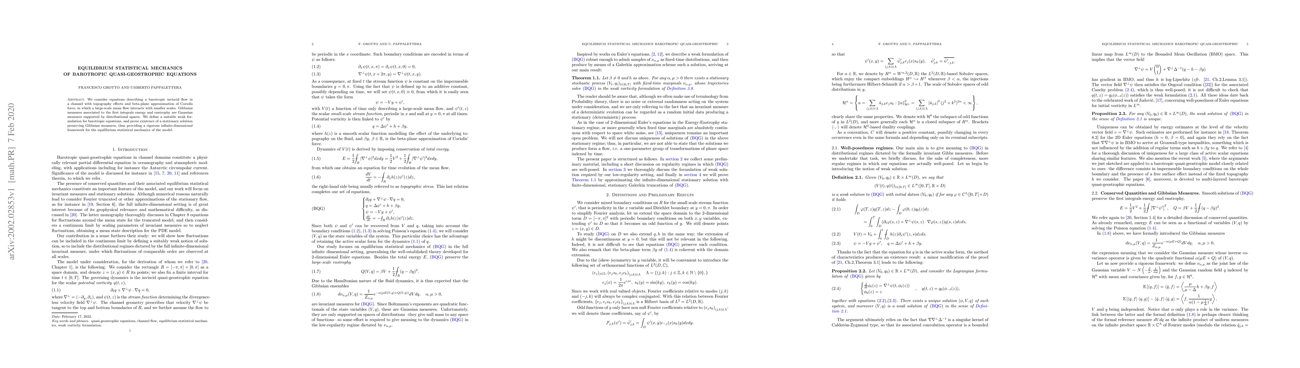 Thumbnail for Equilibrium Statistical Mechanics of Barotropic Quasi-Geostrophic
  Equations