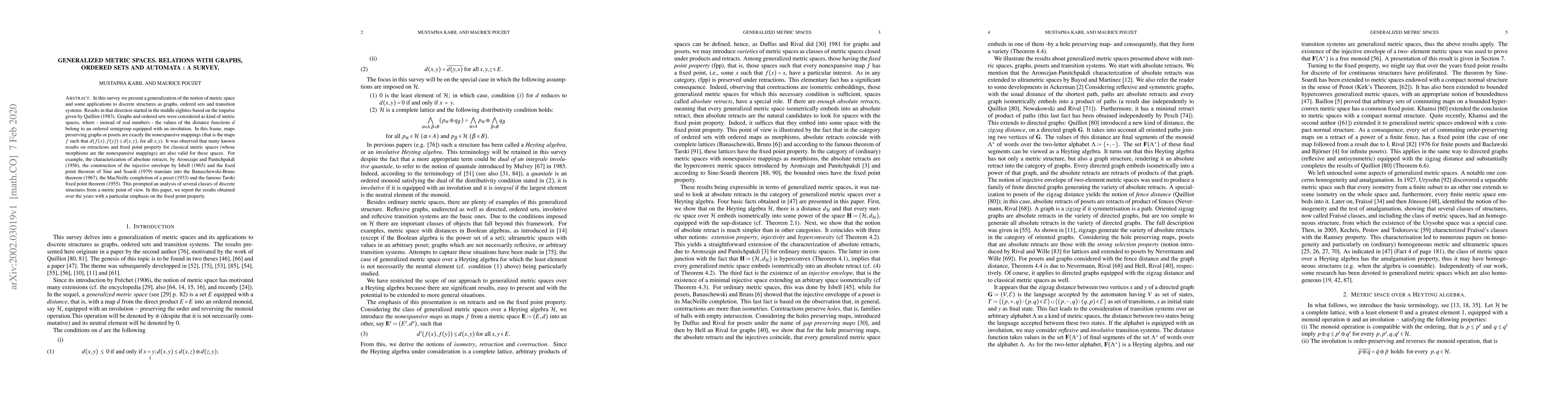 Thumbnail for Generalized metric spaces. Relations with graphs, ordered sets and
  automata : A survey