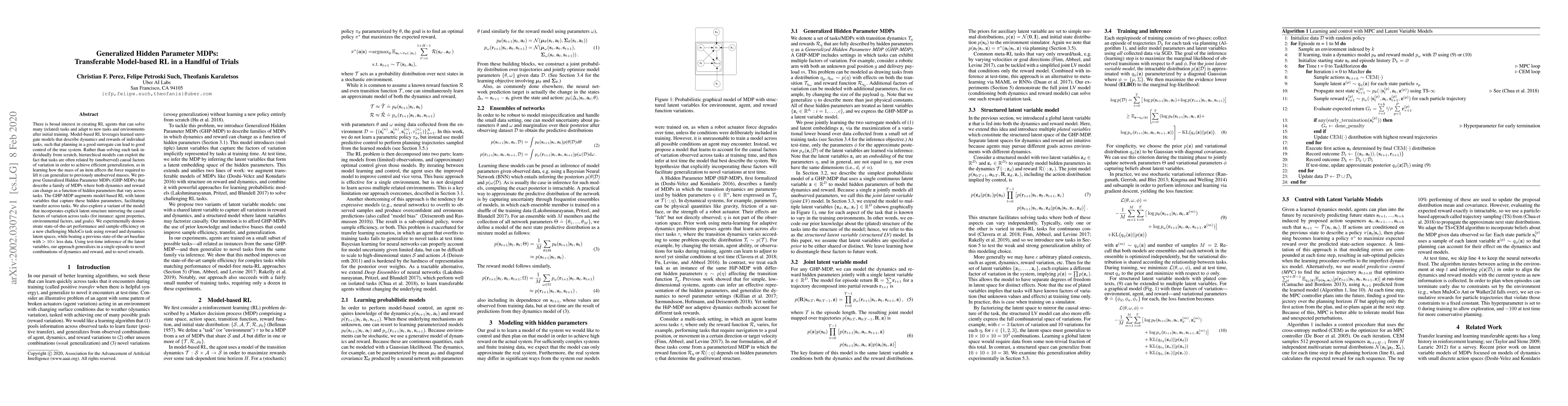 Thumbnail for Generalized Hidden Parameter MDPs Transferable Model-based RL in a
  Handful of Trials