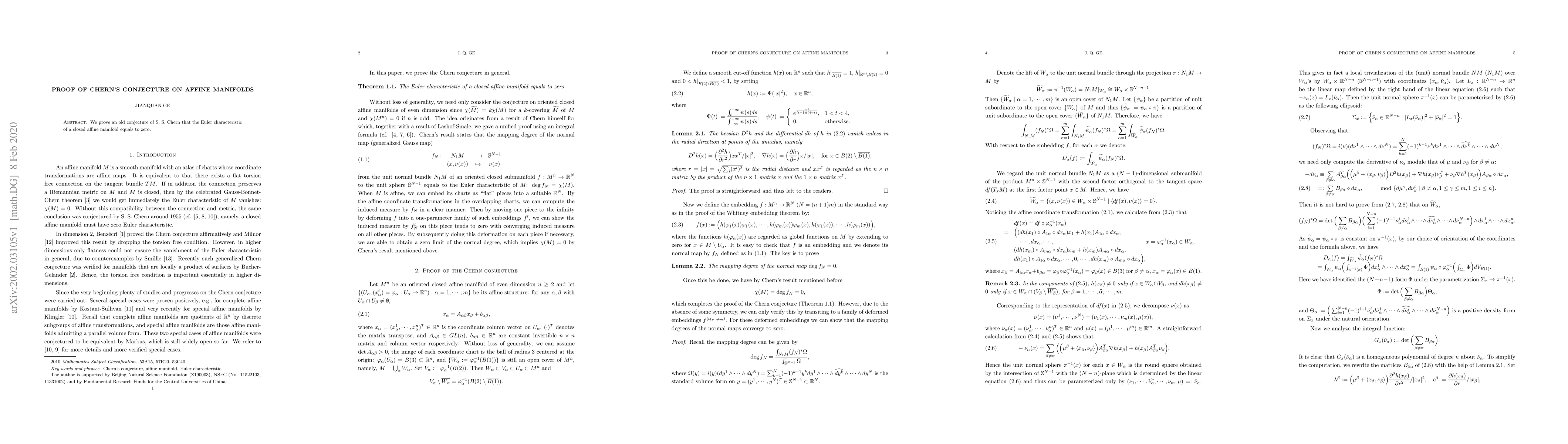 Thumbnail for Proof of Chern's conjecture on affine manifolds