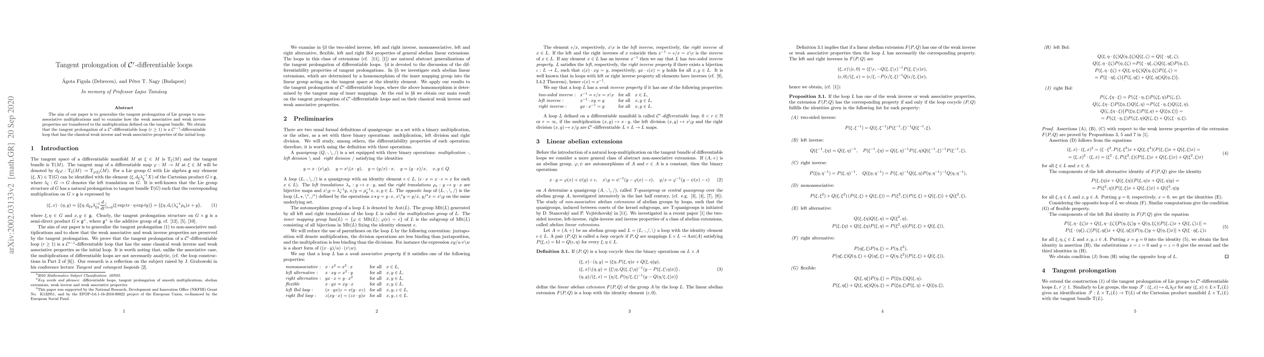 Thumbnail for Tangent prolongation of $\mathcal{C}^r$-differentiable loops