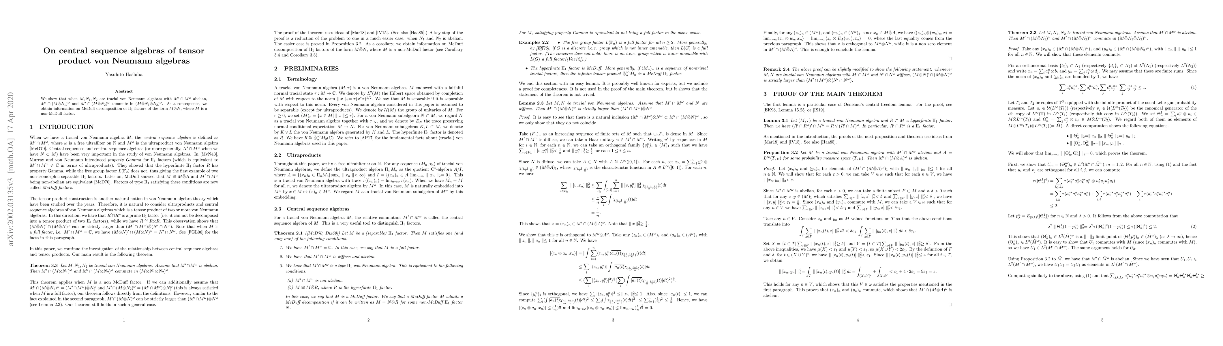 Thumbnail for On central sequence algebras of tensor product von Neumann algebras