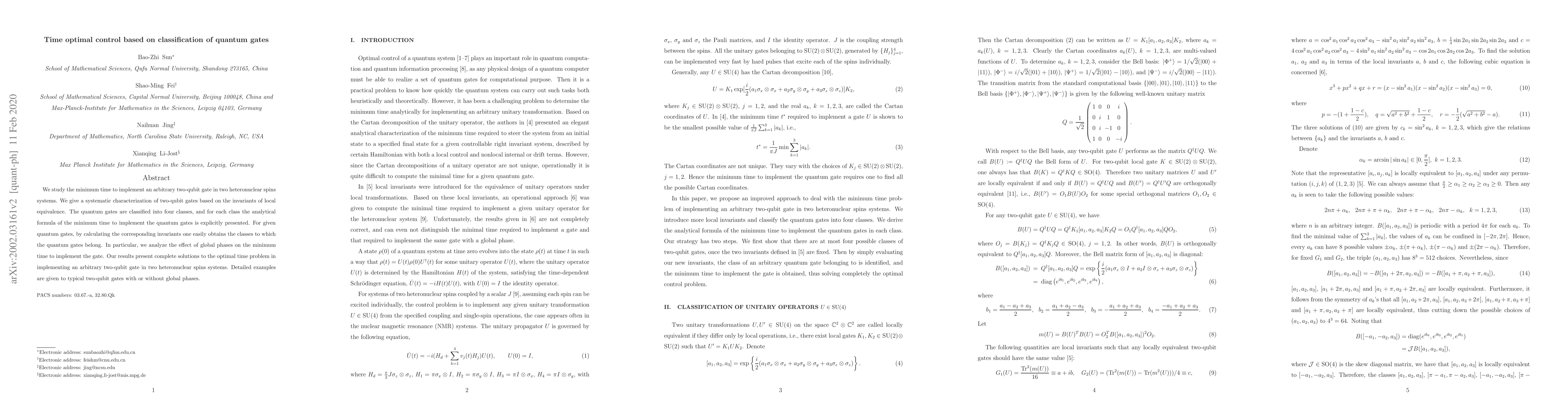Thumbnail for Time optimal control based on classification of quantum gates