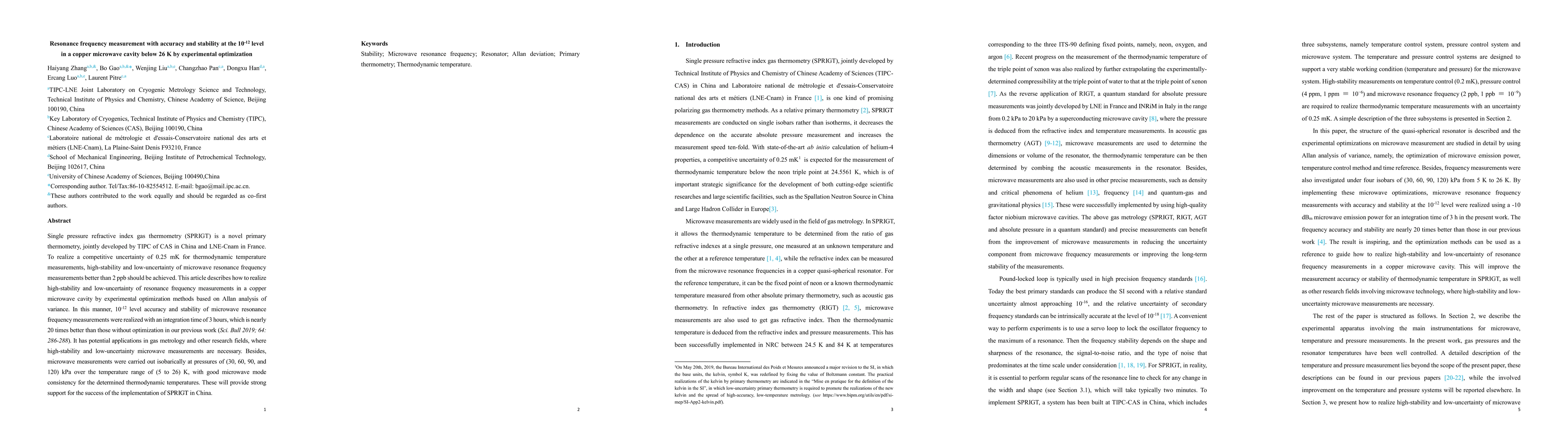 Thumbnail for Resonance frequency measurement with accuracy and stability at the 10-12
  level in a copper microwave cavity below 26 K by experimental optimization