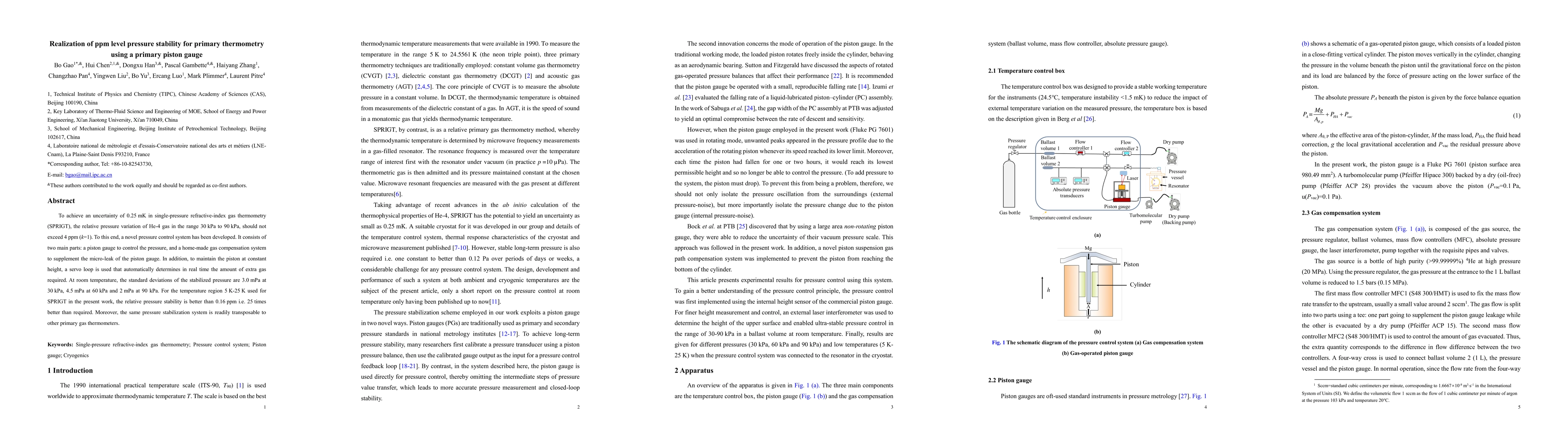 Thumbnail for Realization of ppm level pressure stability for primary thermometry
  using a primary piston gauge
