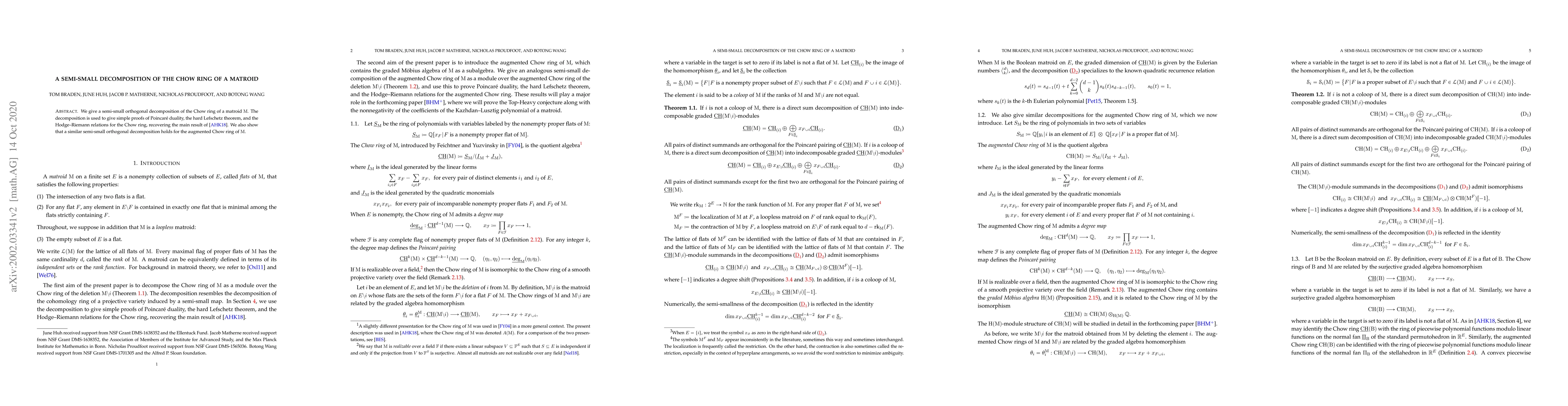 Thumbnail for A semi-small decomposition of the Chow ring of a matroid