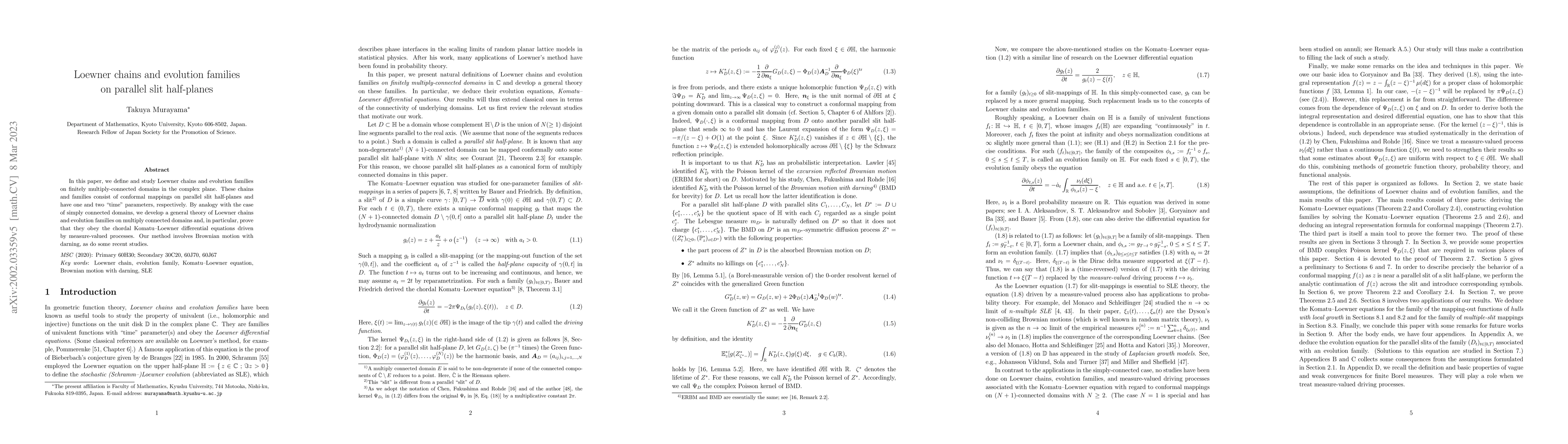 Thumbnail for Loewner chains and evolution families on parallel slit half-planes