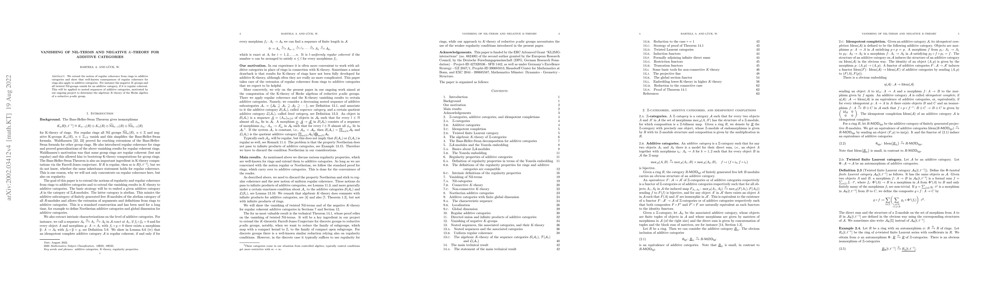 Thumbnail for Vanishing of Nil-terms and negative K-theory for additive categories