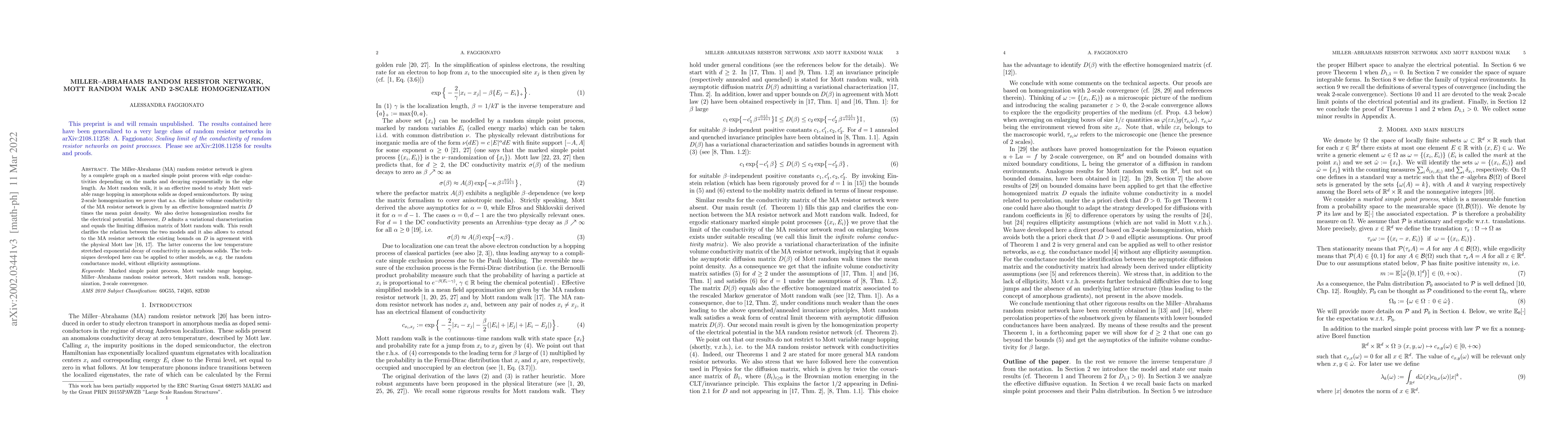 Thumbnail for Miller-Abrahams random resistor network, Mott random walk and 2-scale
  homogenization