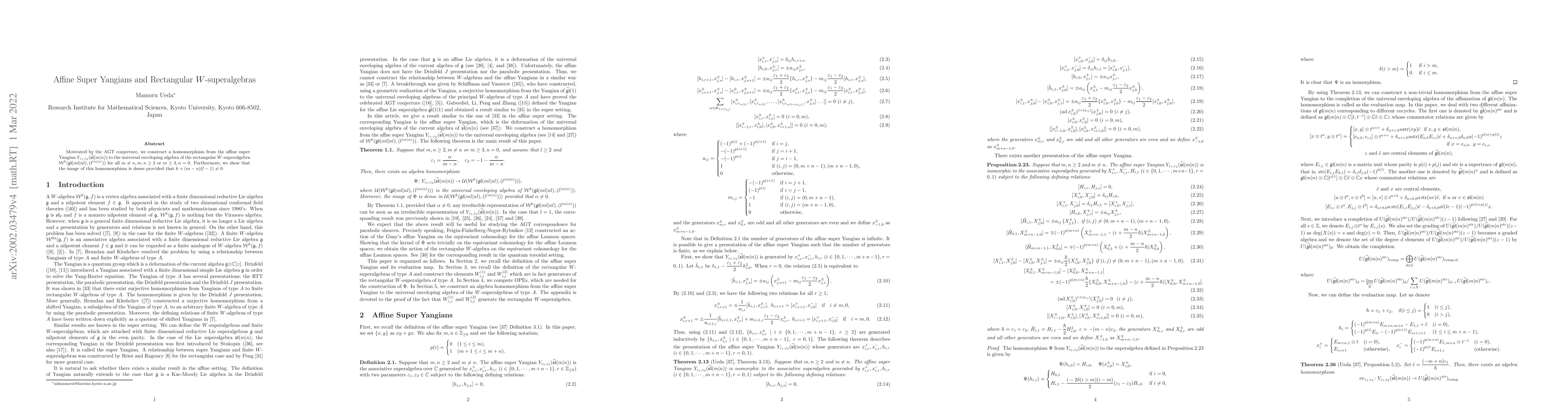 Thumbnail for Affine Super Yangians and Rectangular $W$-superalgebras