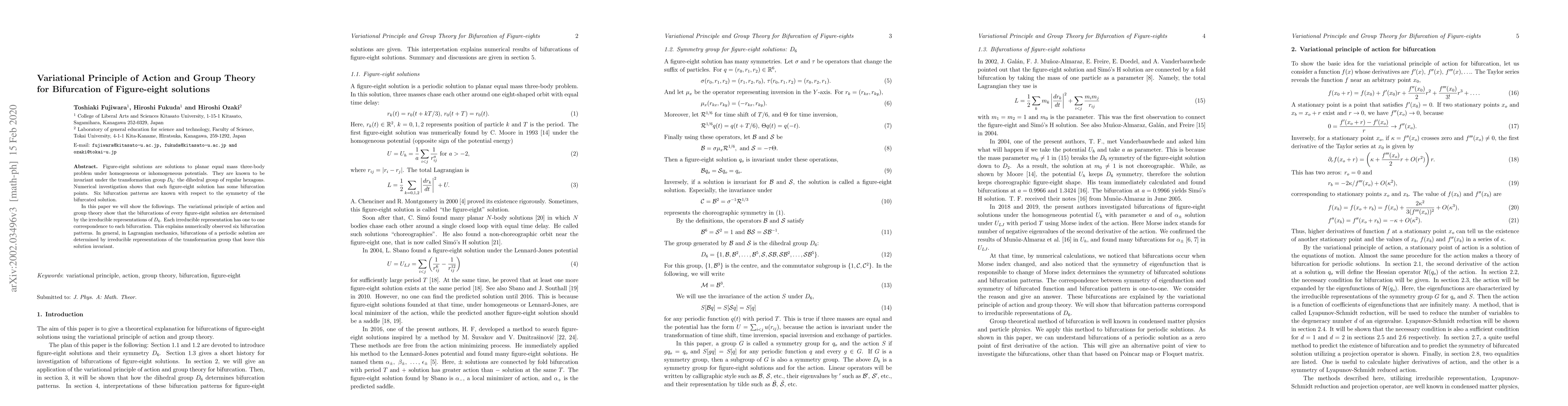 Thumbnail for Variational principle of action and group theory for bifurcation of
  figure-eight solutions