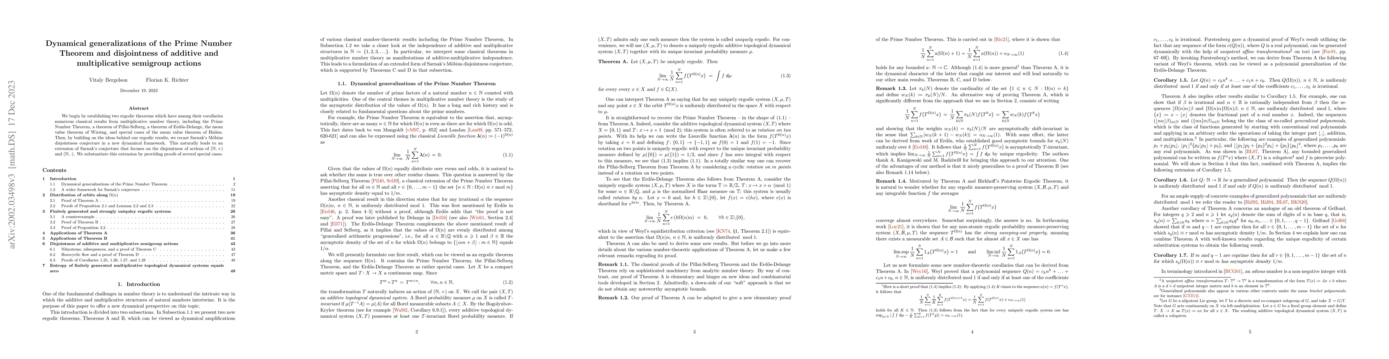 Thumbnail for Dynamical generalizations of the Prime Number Theorem and disjointness
  of additive and multiplicative semigroup actions
