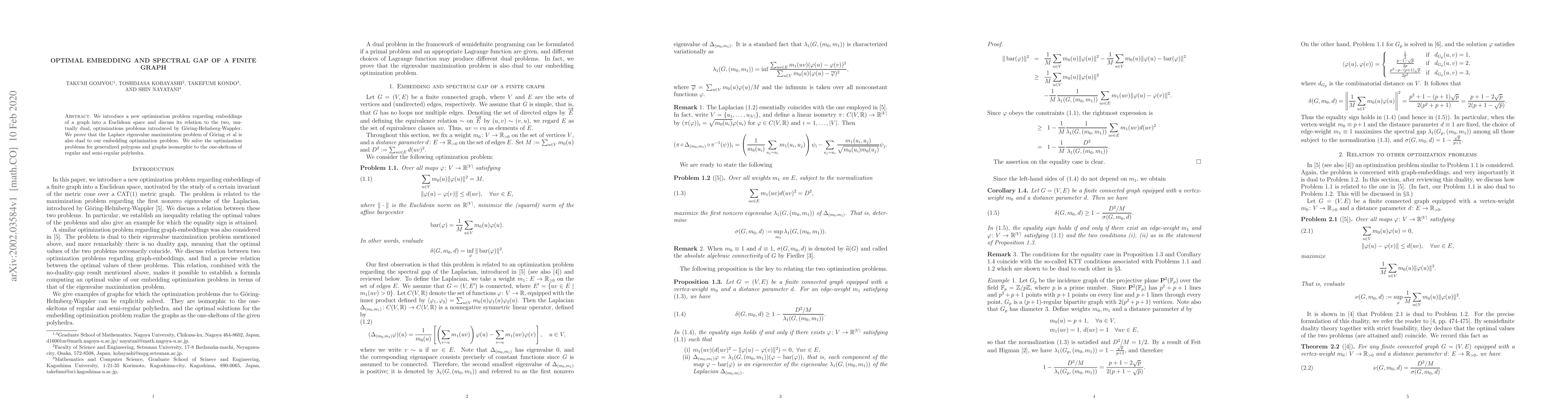 Thumbnail for Optimal embedding and spectral gap of a finite graph