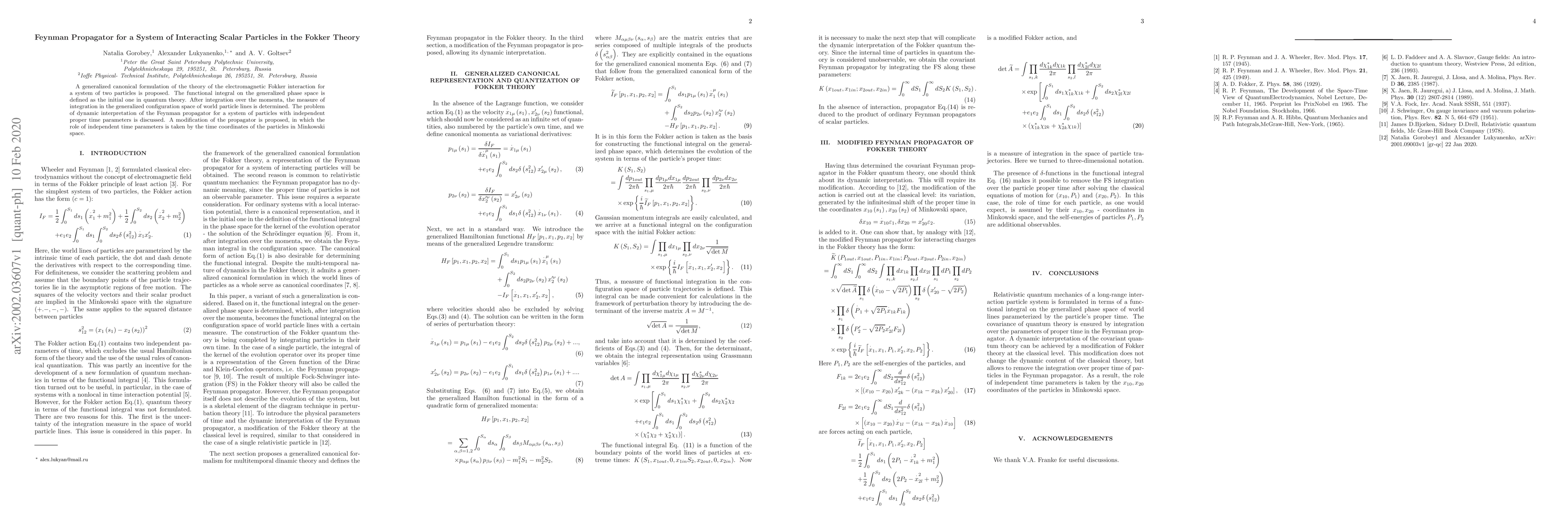 Thumbnail for Feynman Propagator for a System of Interacting Scalar Particles in the
  Fokker Theory