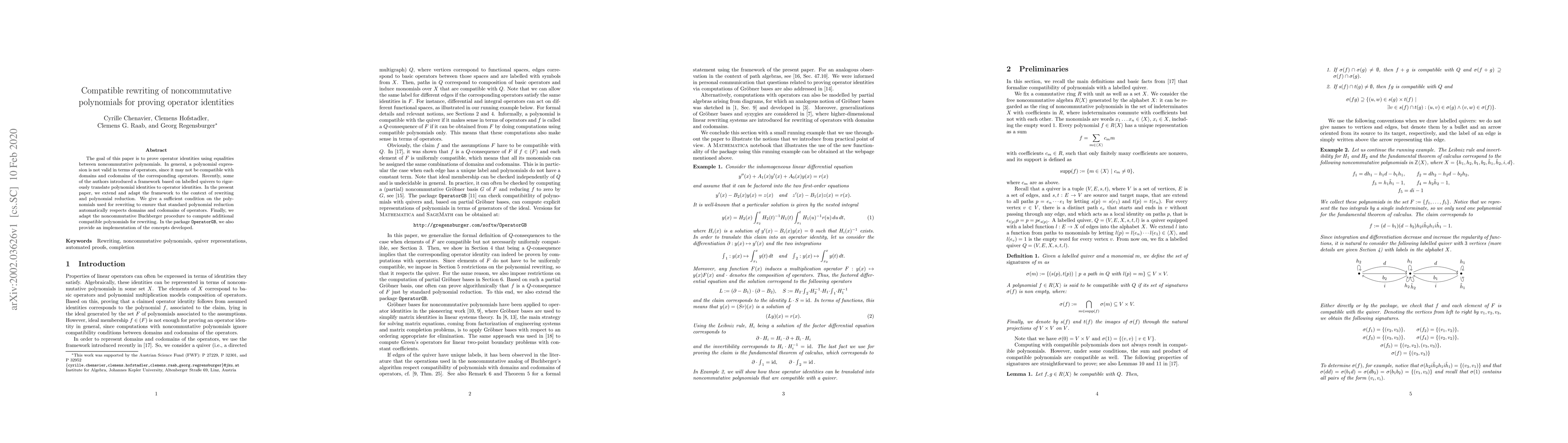 Thumbnail for Compatible rewriting of noncommutative polynomials for proving operator
  identities