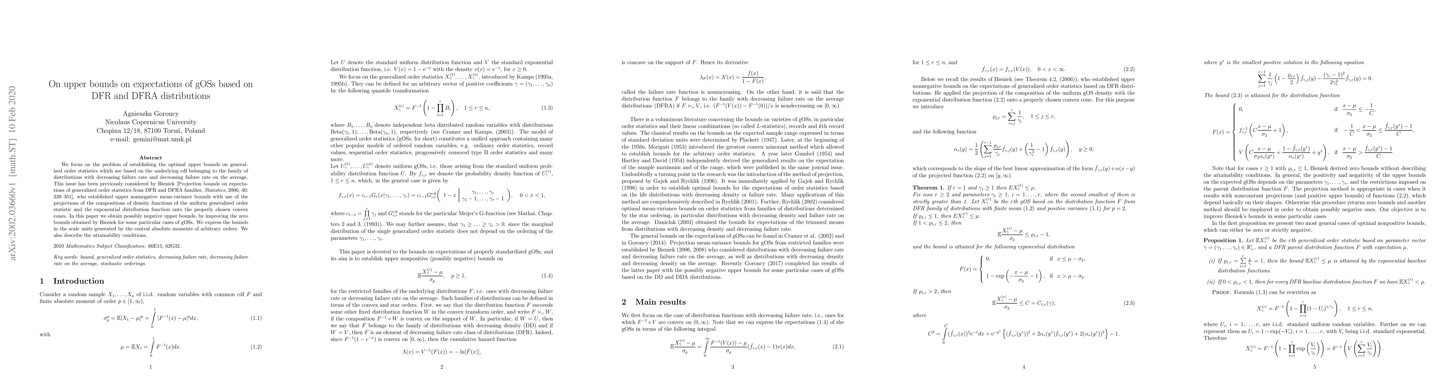 Thumbnail for On upper bounds on expectations of gOSs based on DFR and DFRA
  distributions