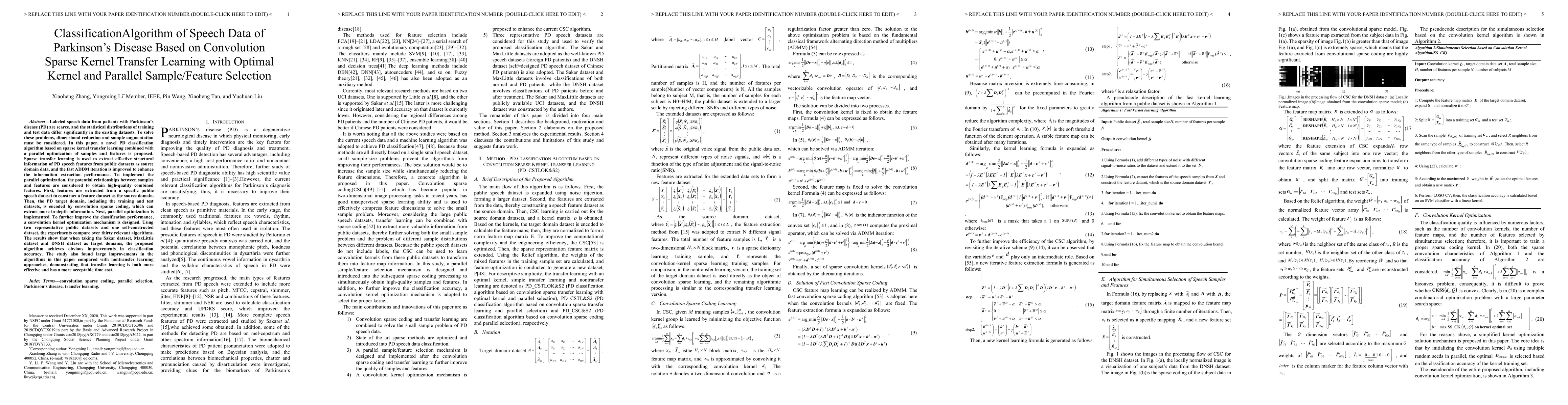 Thumbnail for Classification Algorithm of Speech Data of Parkinsons Disease Based on
  Convolution Sparse Kernel Transfer Learning with Optimal Kernel and Parallel
  Sample Feature Selection