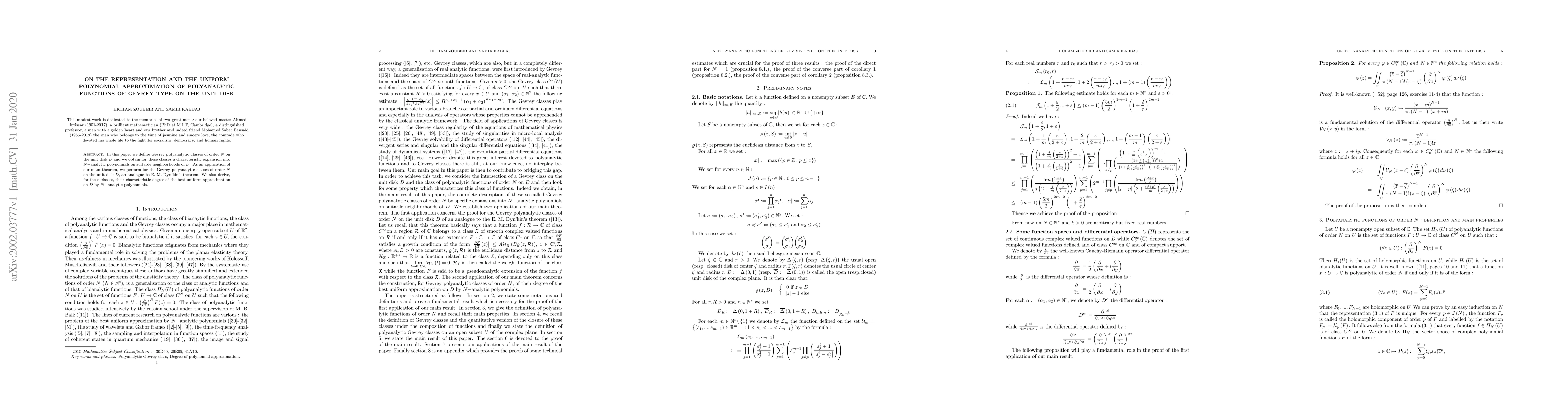 Thumbnail for On the representation and the uniform polynomial approximation of
  polyanalytic functions of Gevrey type on the unit disk