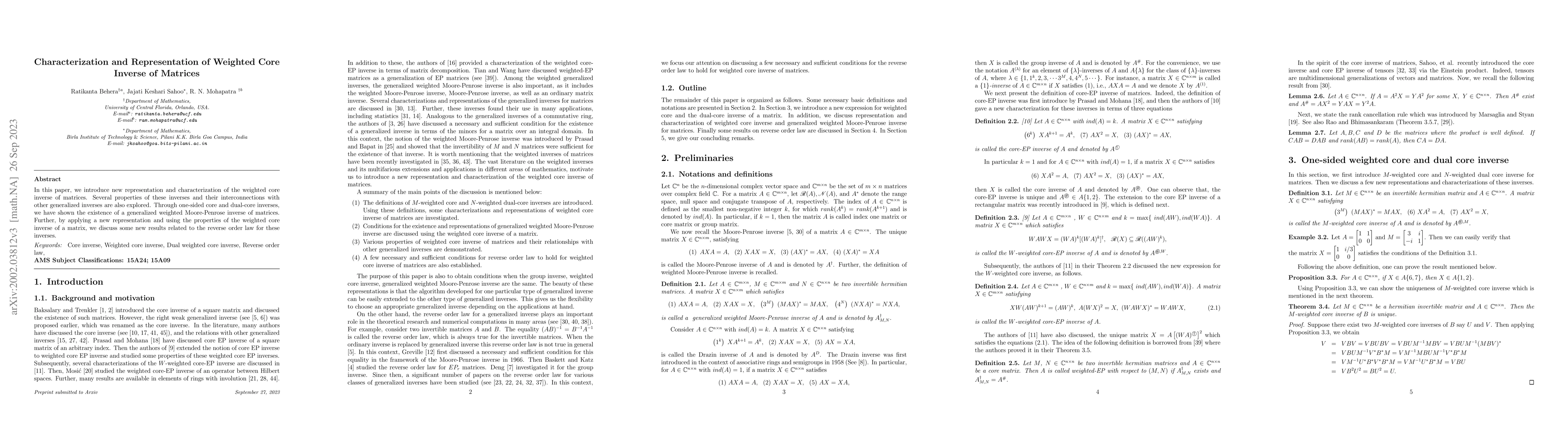 Thumbnail for Characterization and Representation of Weighted Core Inverse of Matrices