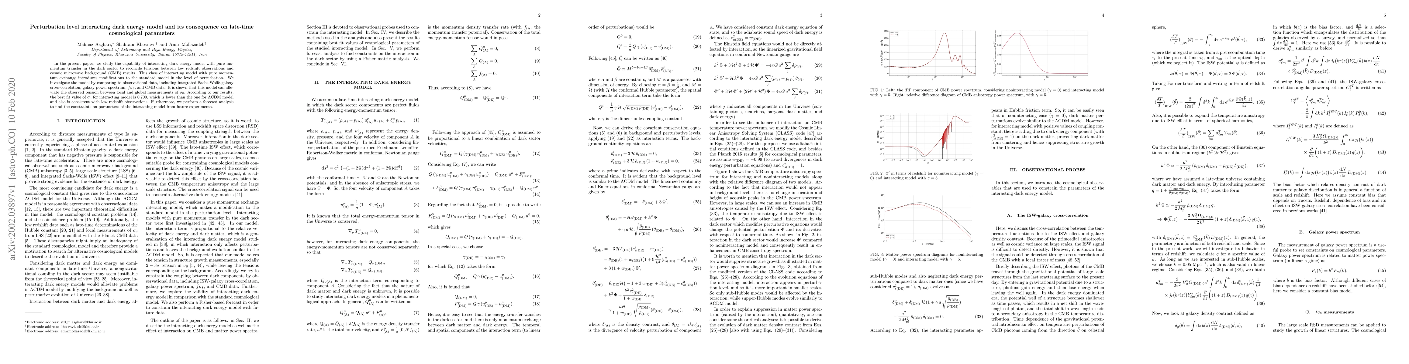 Thumbnail for Perturbation level interacting dark energy model and its consequence on
  late-time cosmological parameters