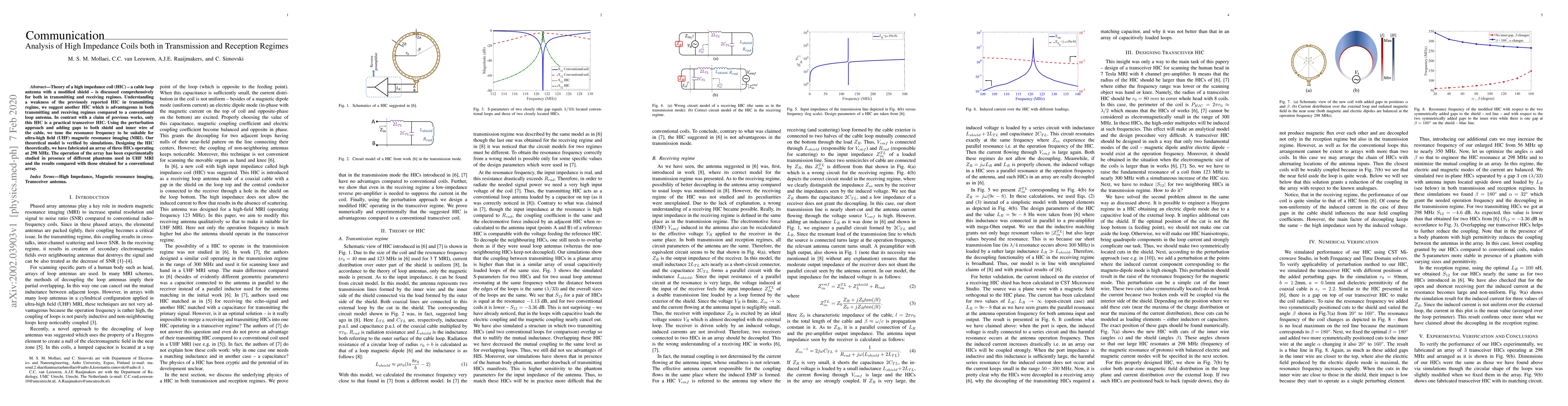 Thumbnail for Analysis of High Impedance Coils both in Transmission and Reception
  Regimes