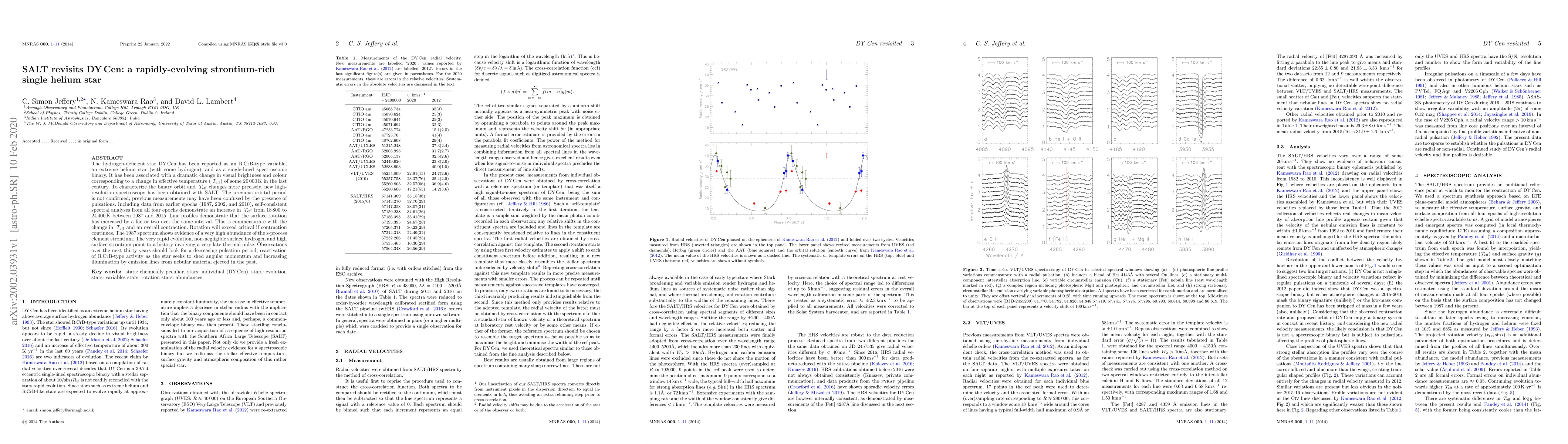 Thumbnail for SALT revisits DY Cen: a rapidly-evolving strontium-rich single helium
  star