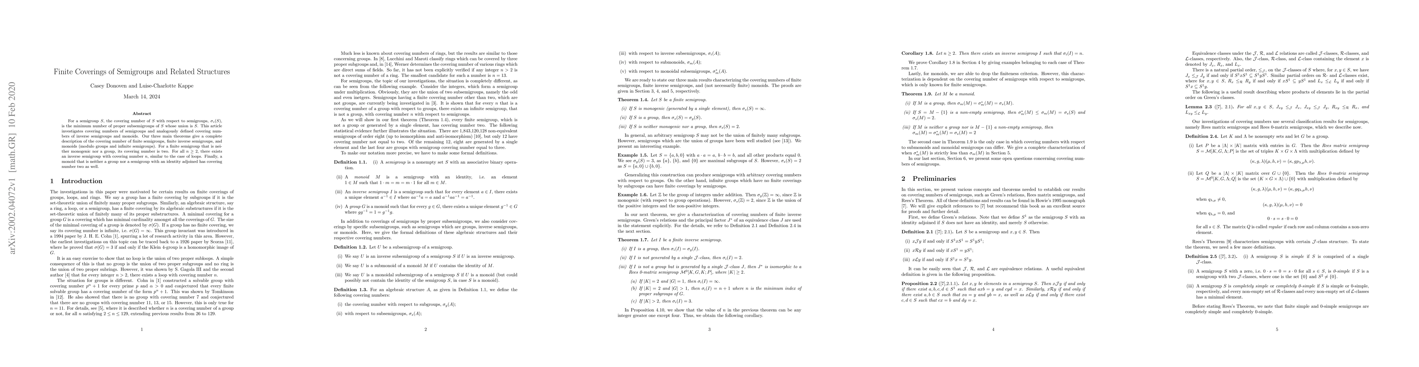 Thumbnail for Finite Coverings of Semigroups and Related Structures