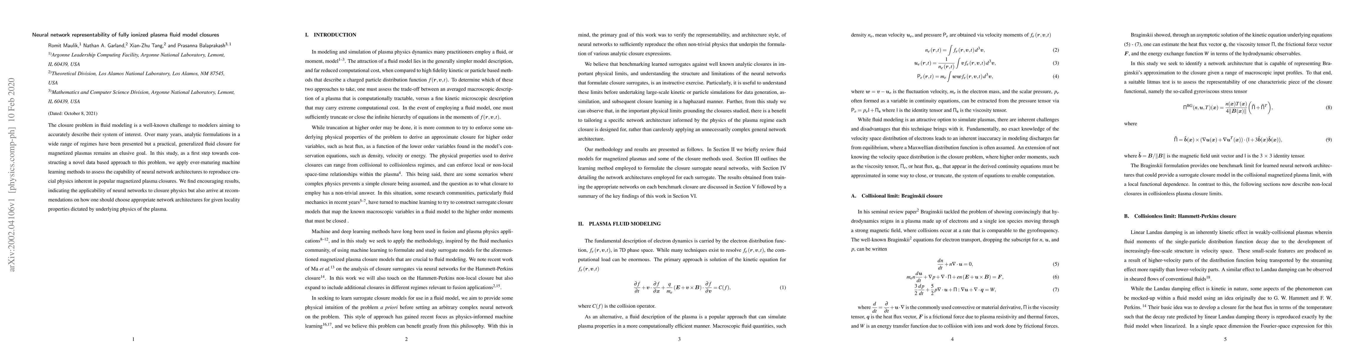 Thumbnail for Neural network representability of fully ionized plasma fluid model
  closures
