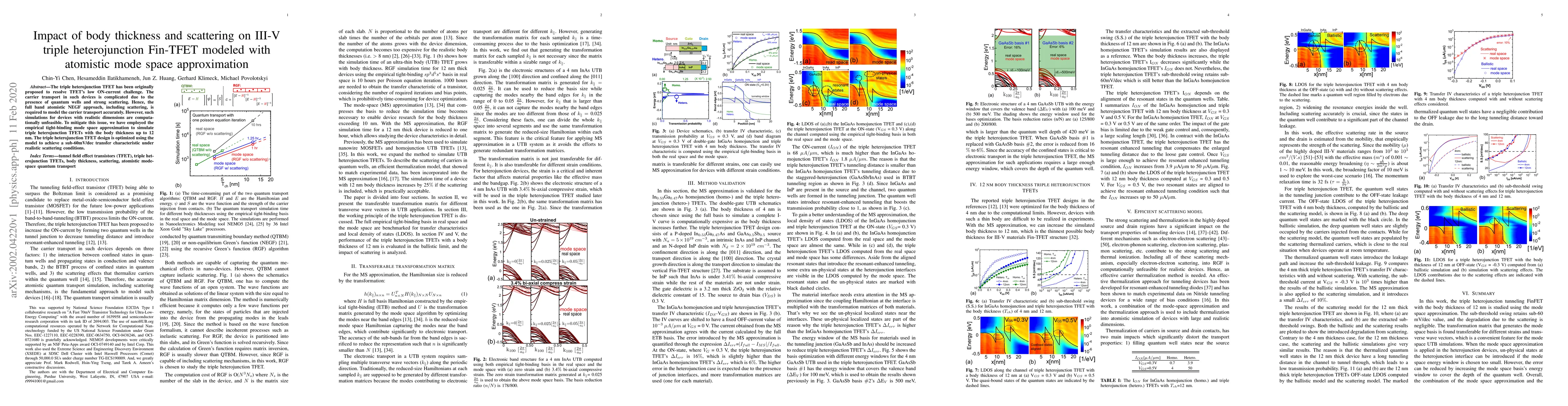 Thumbnail for Impact of body thickness and scattering on III-V triple heterojunction
  Fin-TFET modeled with atomistic mode space approximation