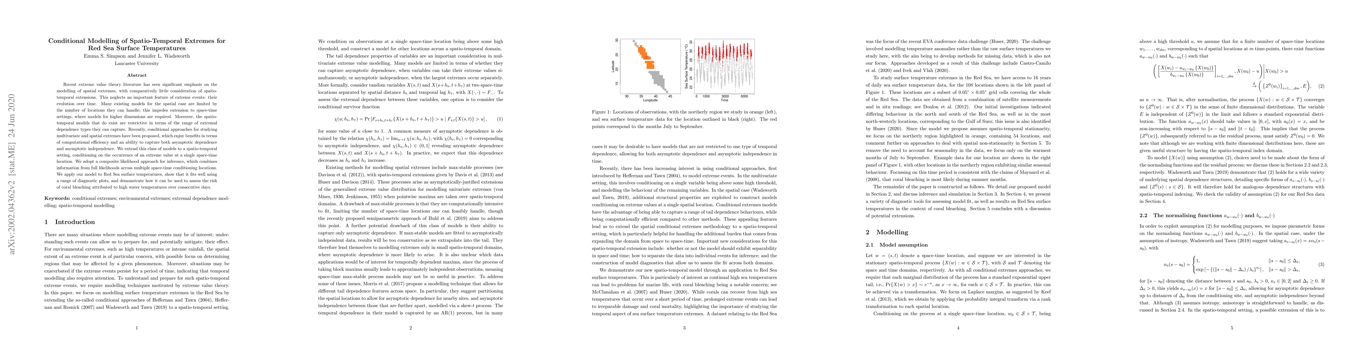 Thumbnail for Conditional Modelling of Spatio-Temporal Extremes for Red Sea Surface
  Temperatures