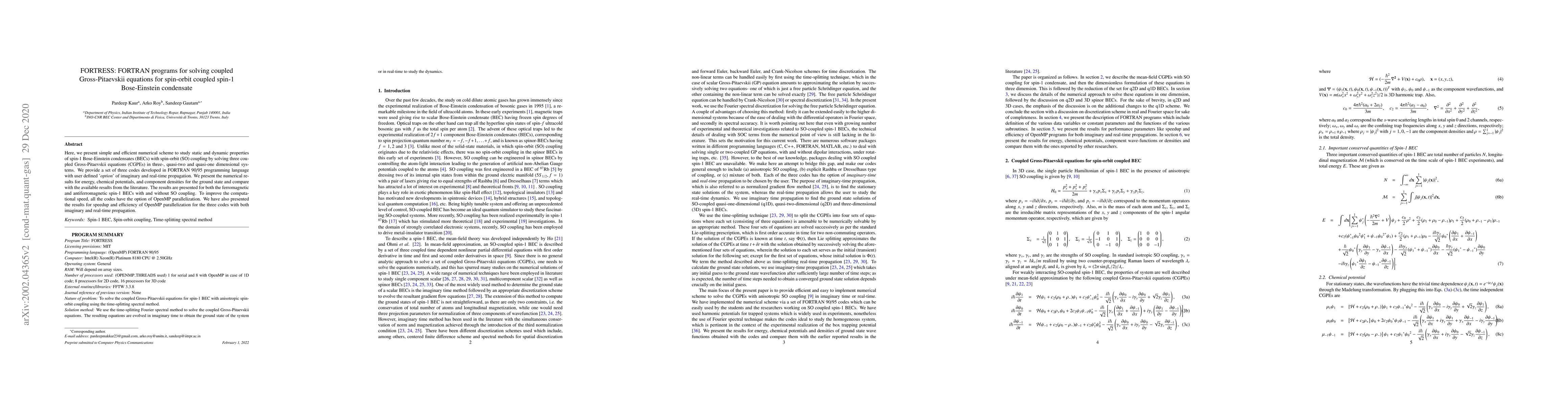 Thumbnail for FORTRESS: FORTRAN programs for solving coupled Gross-Pitaevskii
  equations for spin-orbit coupled spin-1 Bose-Einstein condensate