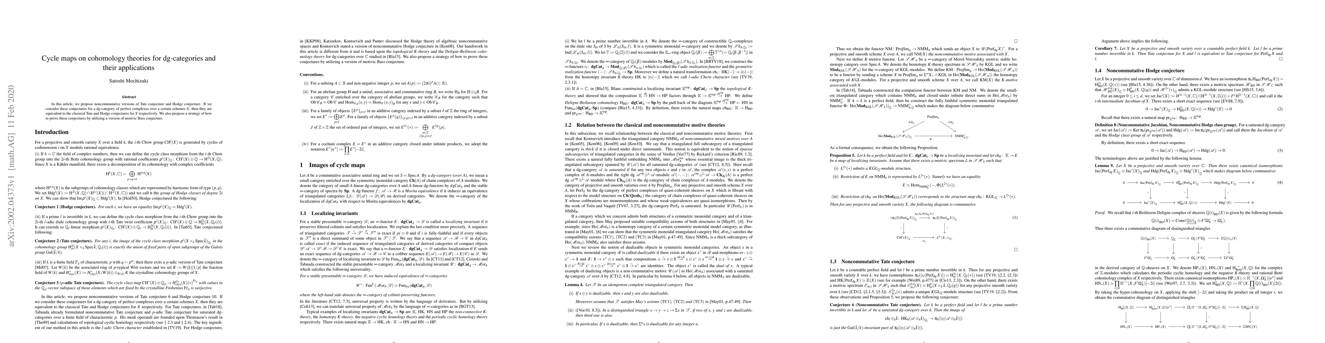 Thumbnail for Cycle maps on cohomology theories for dg-categories and their
  applications
