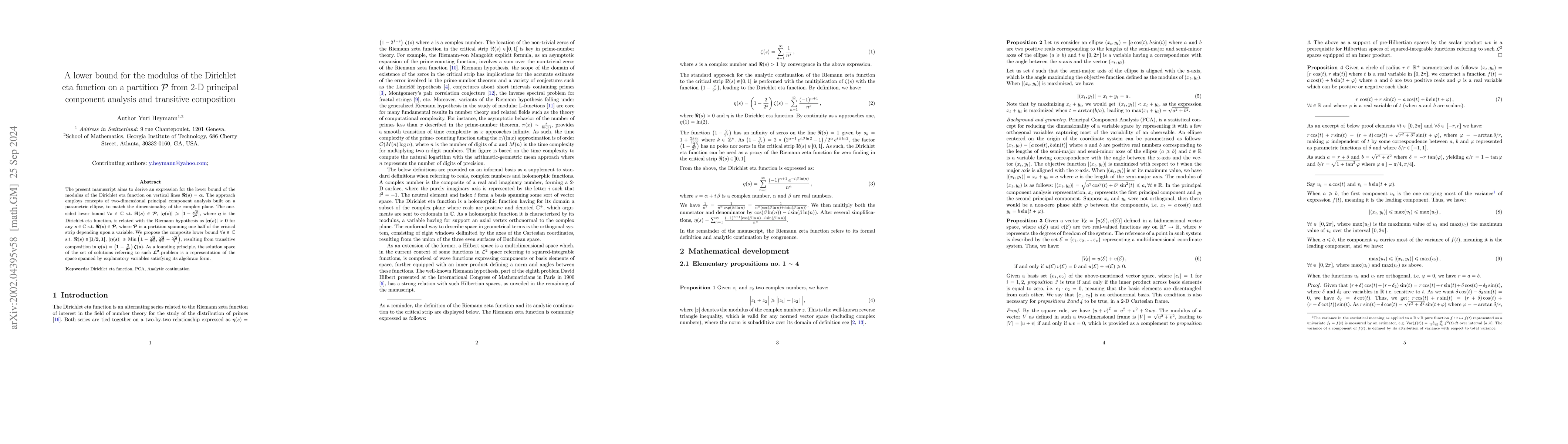 Thumbnail for A lower bound for the modulus of the Dirichlet eta function on a
  partition $\mathcal{P}$ from 2-D principal component analysis and transitive
  composition