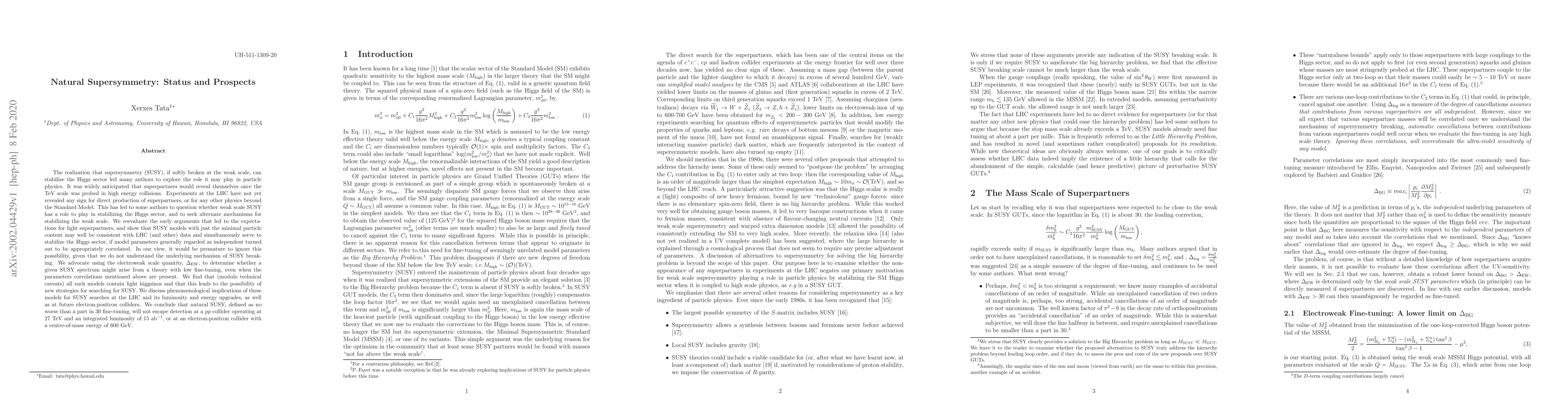 Thumbnail for Natural Supersymmetry: Status and Prospects