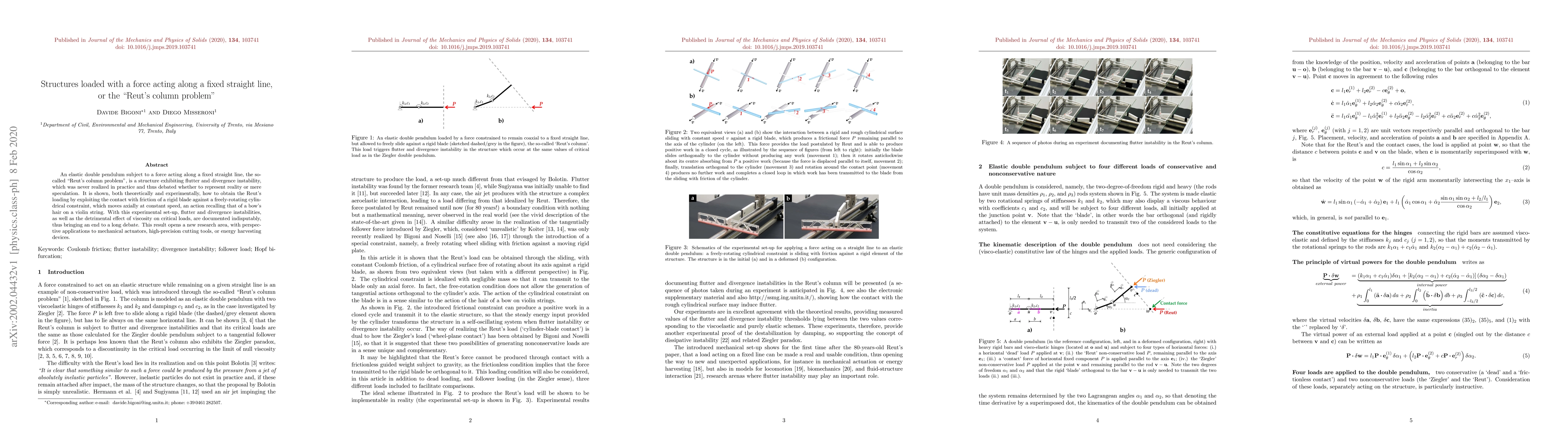 Thumbnail for Structures loaded with a force acting along a fixed straight line, or
  the "Reut's column problem"