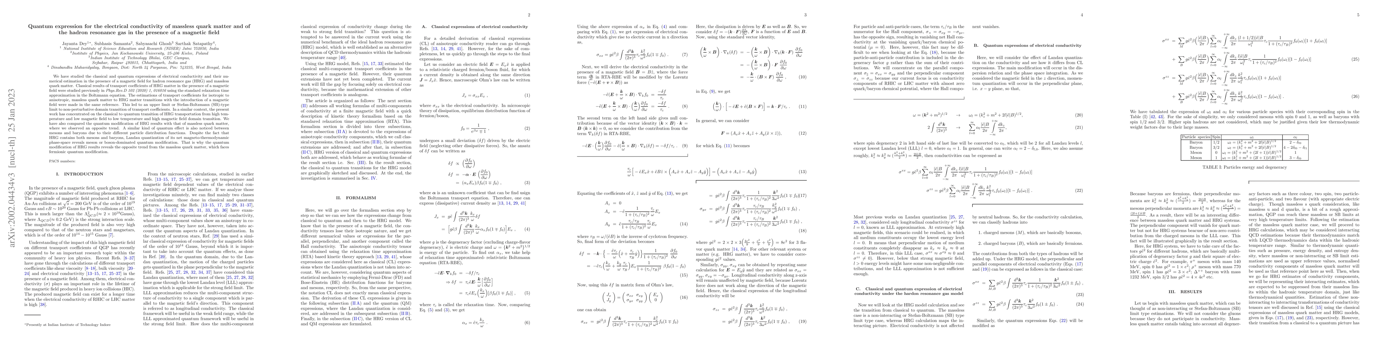 Thumbnail for Quantum expression for the electrical conductivity of massless quark
  matter and of the hadron resonance gas in the presence of a magnetic field