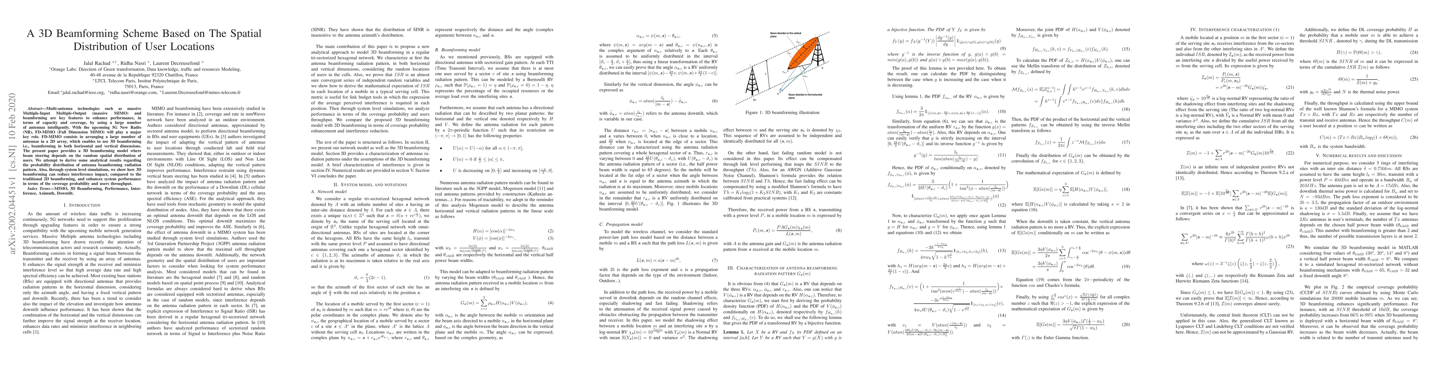 Thumbnail for A 3D Beamforming Scheme Based on The Spatial Distribution of User
  Locations
