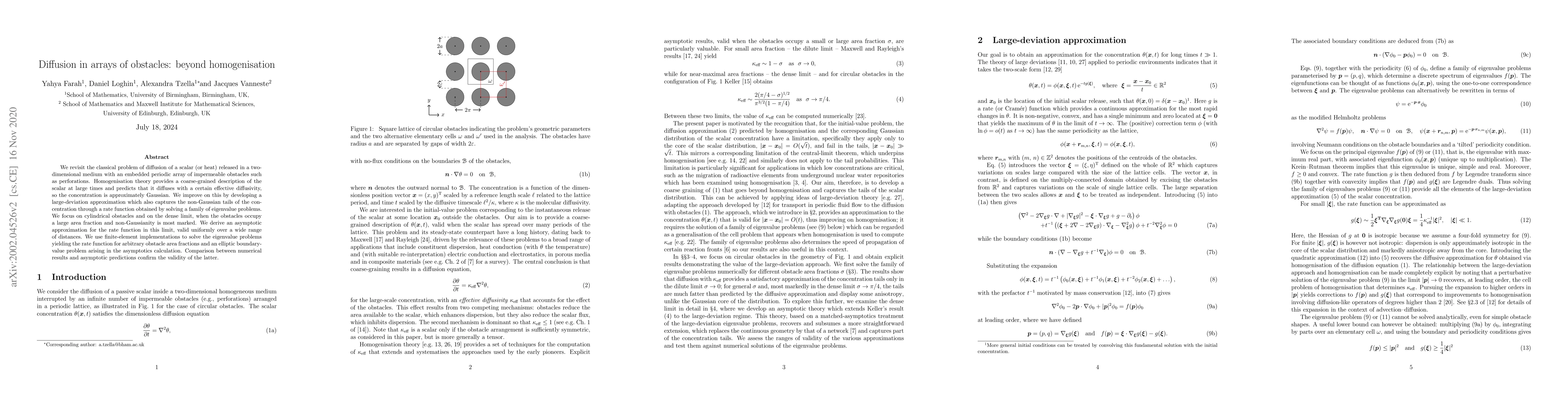 Thumbnail for Diffusion in arrays of obstacles: beyond homogenisation
