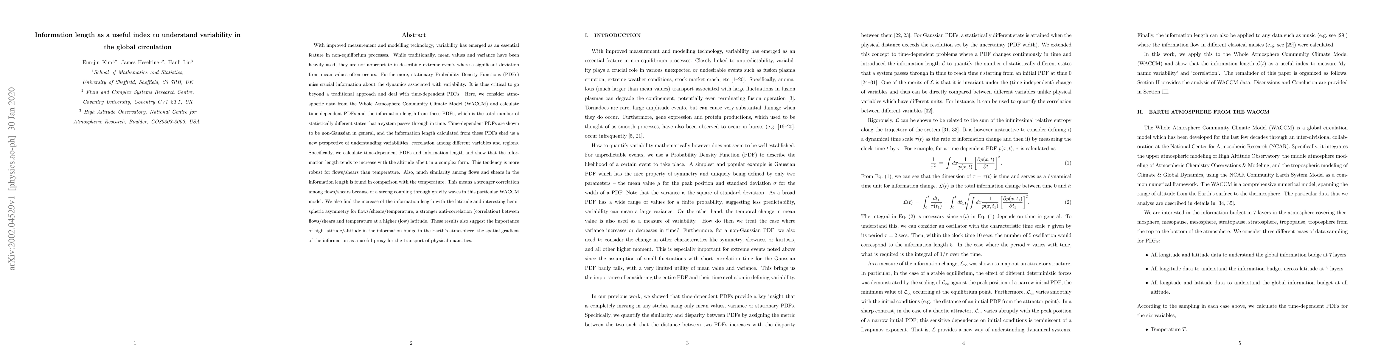 Thumbnail for Information length as a useful index to understand variability in the
  global circulation